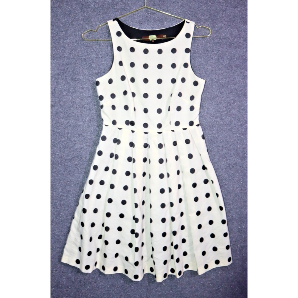 Eva Franco Dress Women 2 Beige Polka Dot Cream Mini Cotton Linen Blend Lined EUC